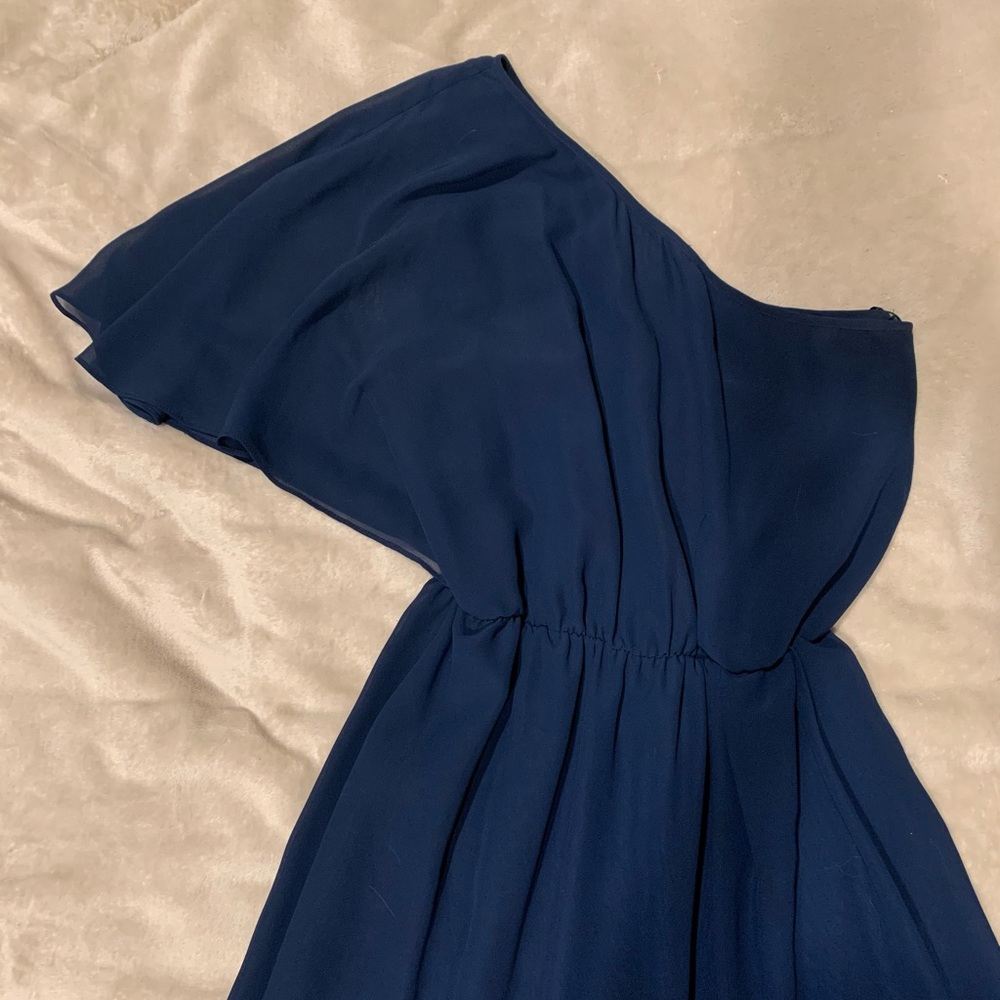 One Shoulder Navy Blue Dress